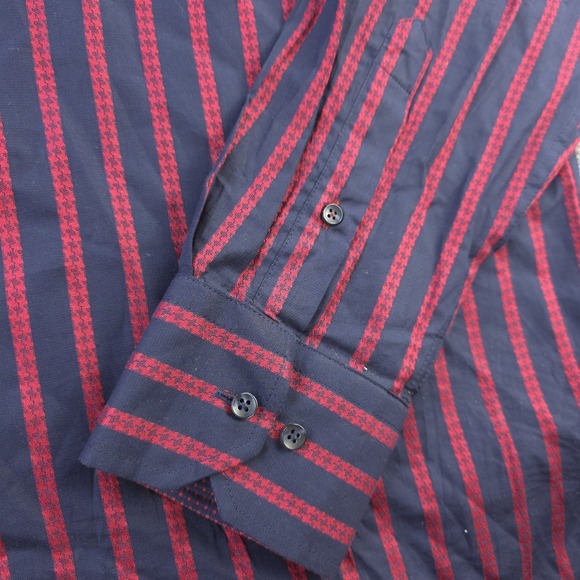 Visconti Black Shirt XL Blue Red Vertical Striped Long Sleeve Button Up Cotton - Picture 2 of 8